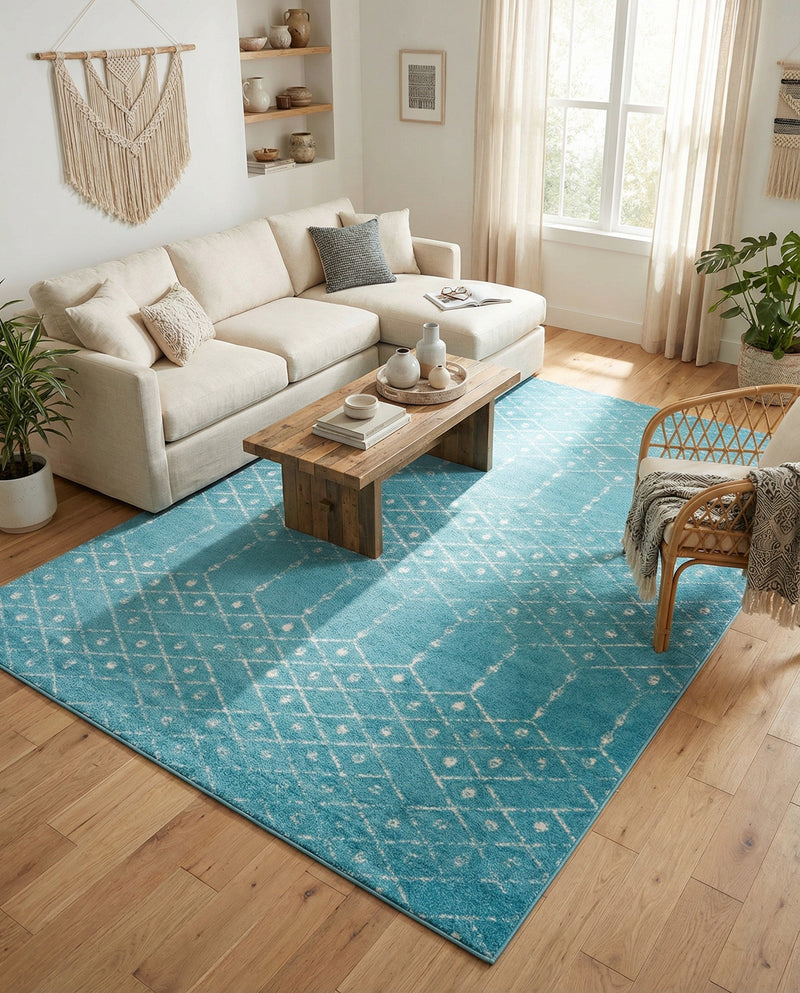 Marrakesh Lattice Collection Area Rug - Casablanca (Teal blue) Rectangle Teal blue  lifestyle 20