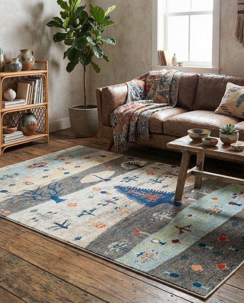 Colorburst Oasis Collection Area Rug -  Mosaic Rectangle Ivory Gray Blue  lifestyle 4