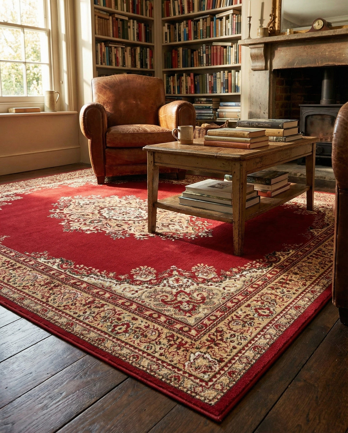 Tabriz Tapestry Collection Area Rug - Azerbaijan (Burgundy) Rectangle Burgundy  lifestyle 13