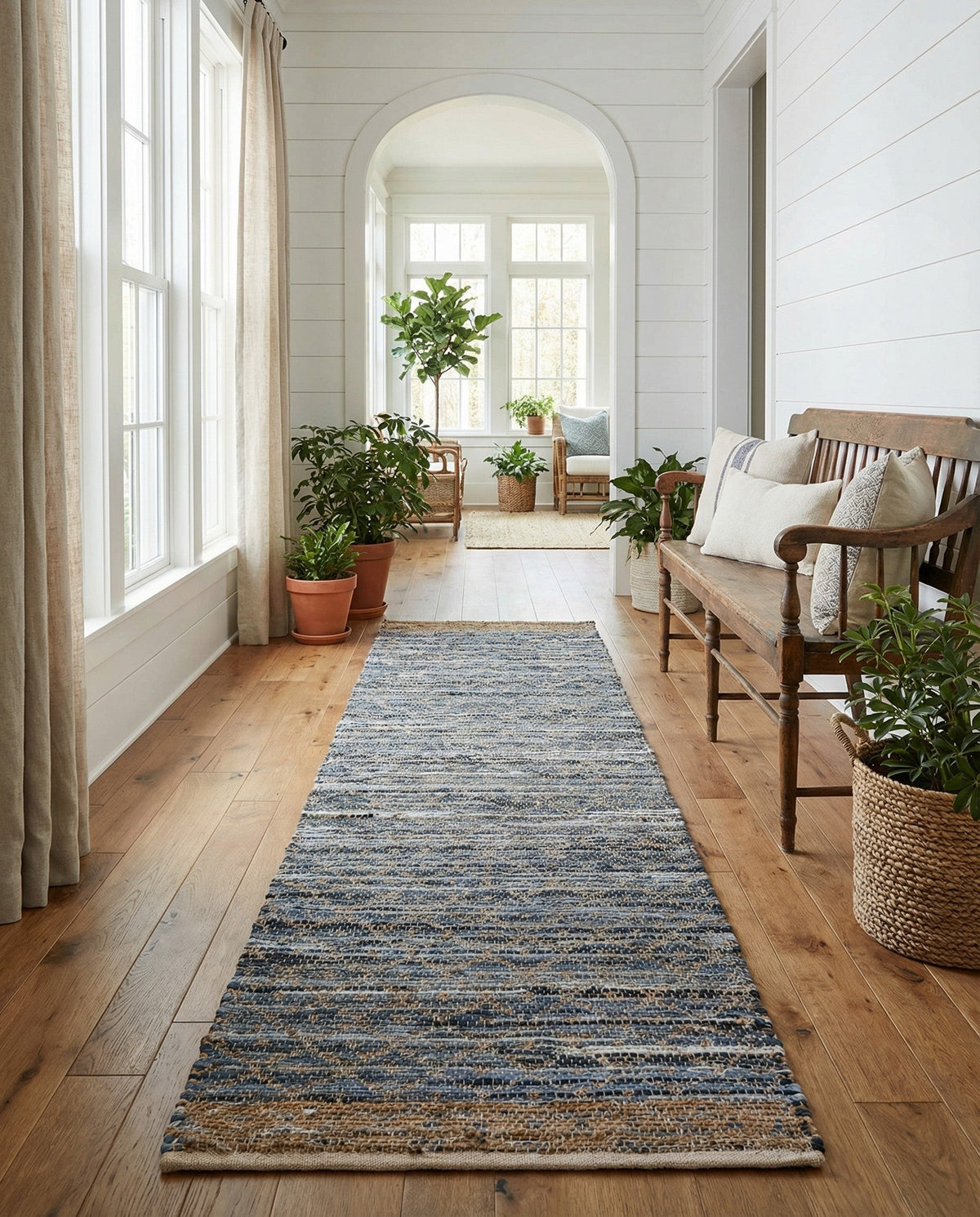 Tulum Trellis Collection Area Rug - Shoreline Runner Denim blue  lifestyle 99