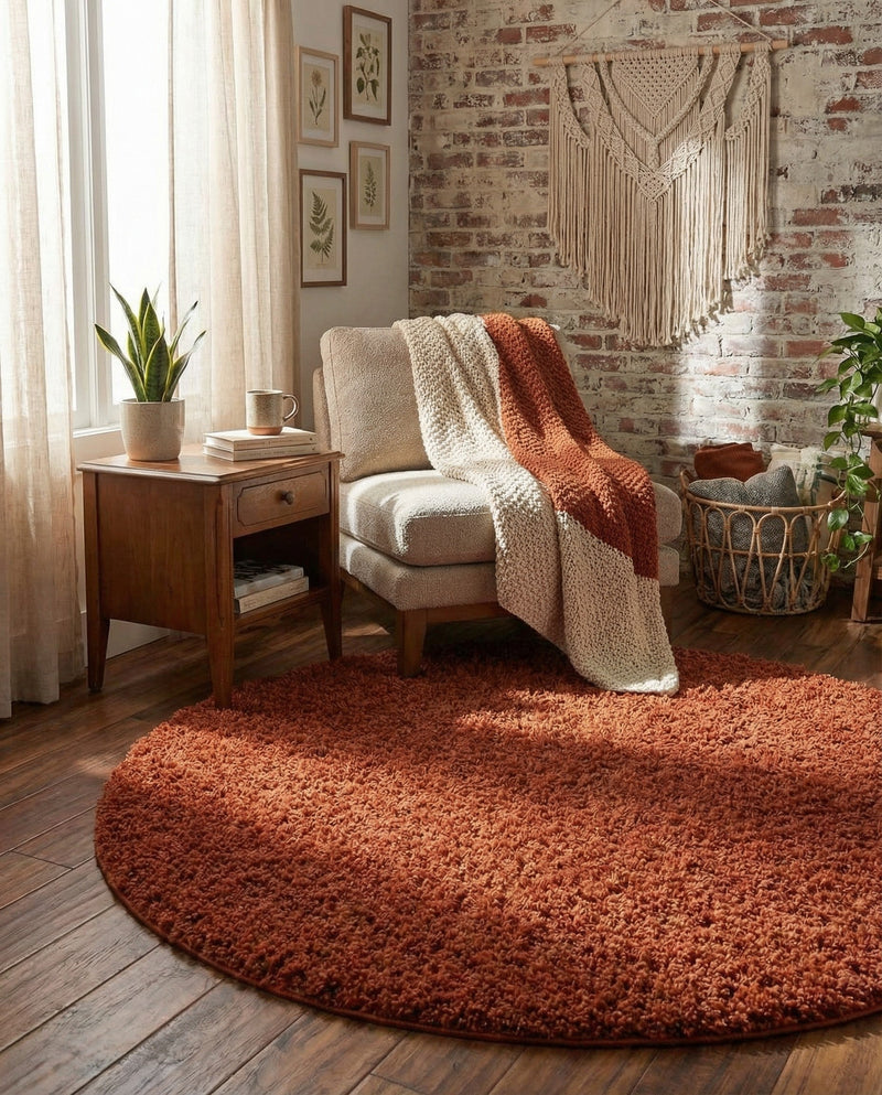 Plush Oasis Collection Area Rug - Serenity (Terracotta) Round Terracotta  lifestyle 77