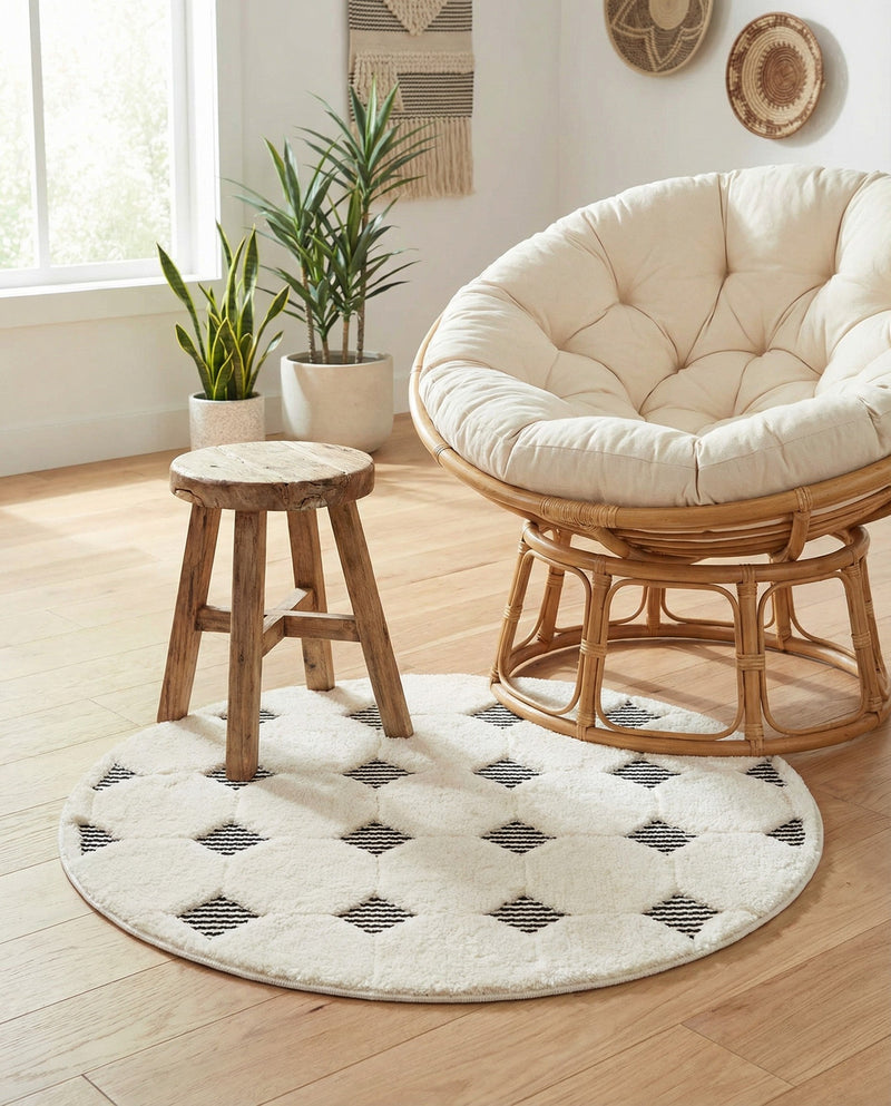 Monochrome Collection Area Rug -  Quartz Round Black and White  lifestyle 58