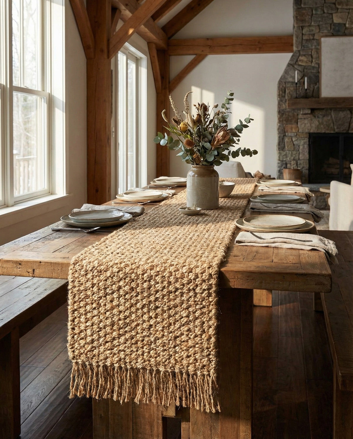 Savannah Jute Collection Area Rug - Seashore Table Runner Natural  lifestyle 166