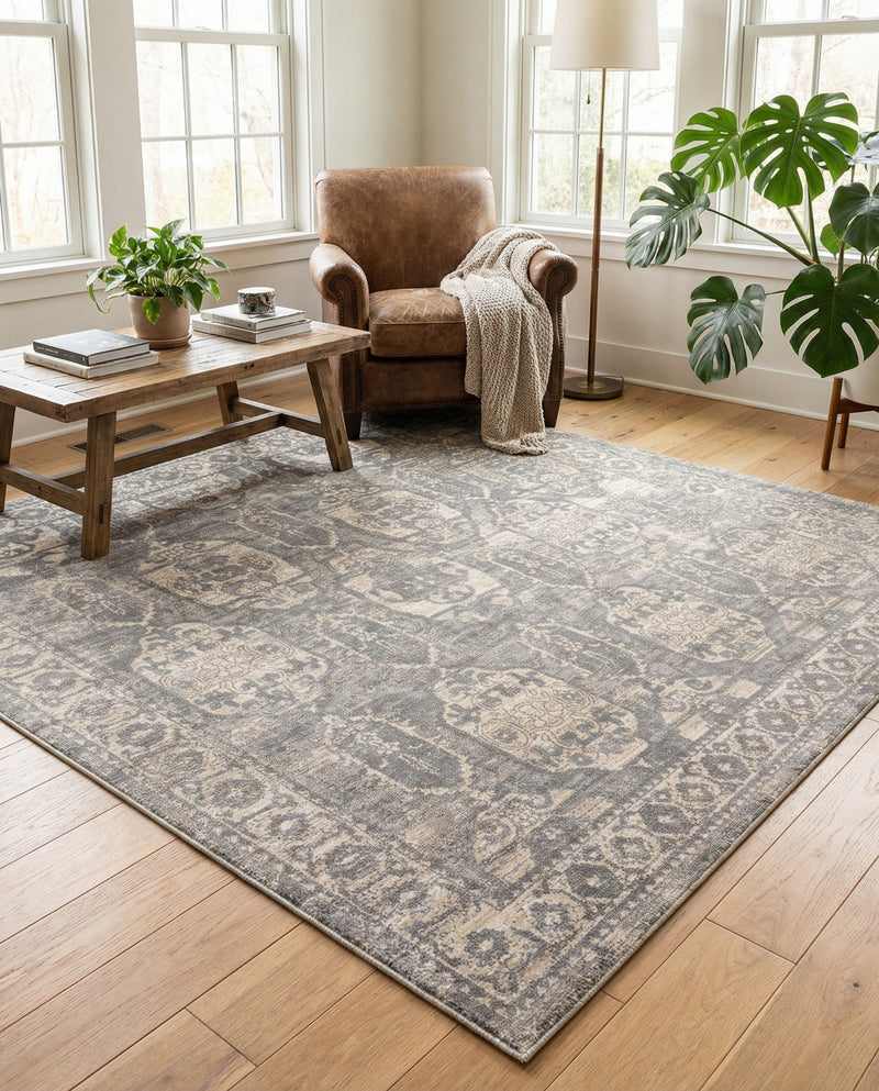 Seville Stripes Collection Area Rug -  Granada (Gray) Square Gray  lifestyle 56