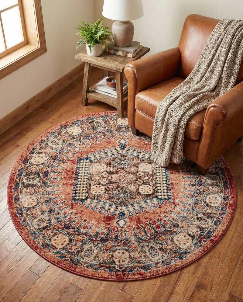 Eden Oasis Collection Area Rug -  Refuge (Terracotta) Round Terracotta  lifestyle 37