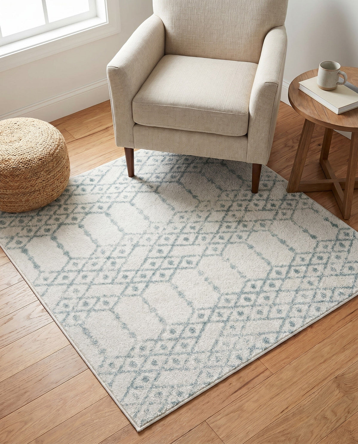 Marrakesh Lattice Collection Area Rug - Casablanca (Ivory Aqua) Square Ivory Aqua  lifestyle 82
