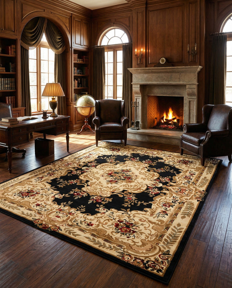 Versailles Elegance Collection Area Rug -  Vincennes Rectangle Black  lifestyle 25