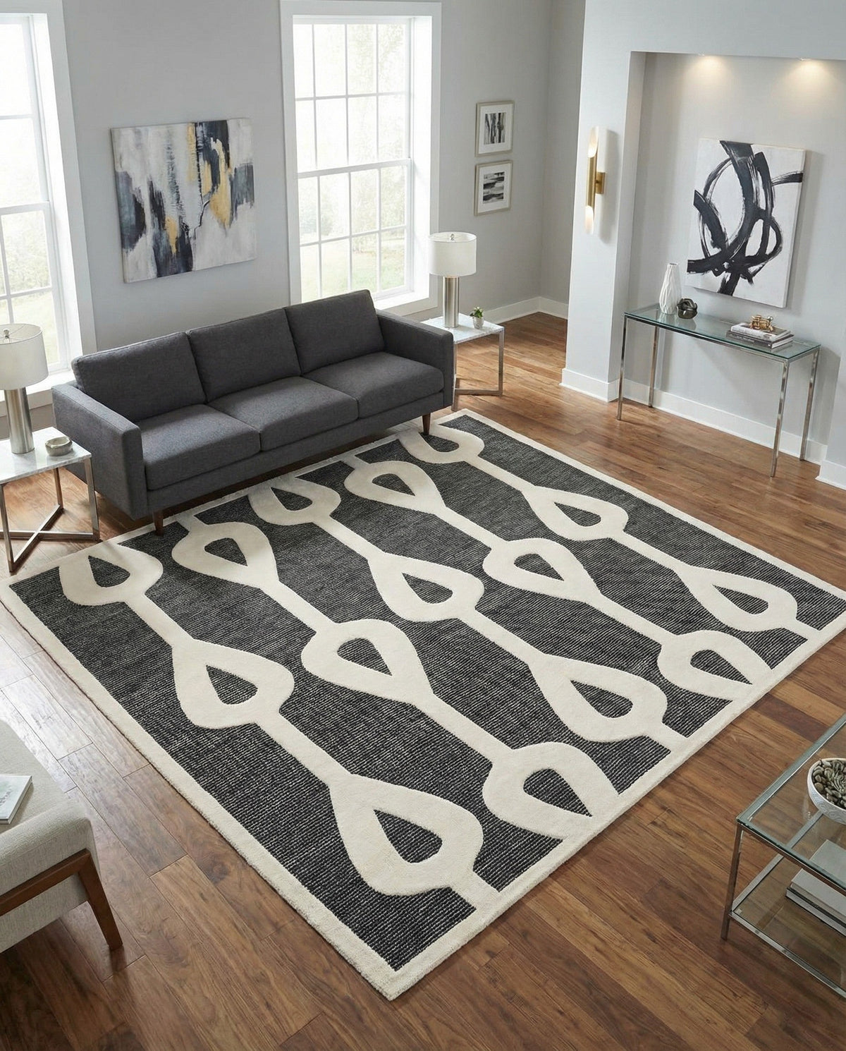 Monochrome Collection Area Rug -  Marble Square Gray  lifestyle 103