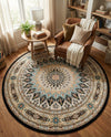 Persian Elegance Collection Area Rug -  Hamedan (Navy Blue) Round Navy Blue  lifestyle 29