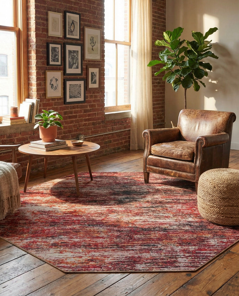 Sahara Essence Collection Area Rug - Oasis (Rust Red) Octagon Rust Red  lifestyle 42