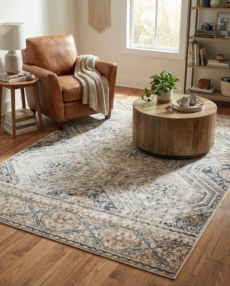 Coastal Manor Collection Area Rug -  Oceanfront Rectangle Blue Beige  lifestyle 13