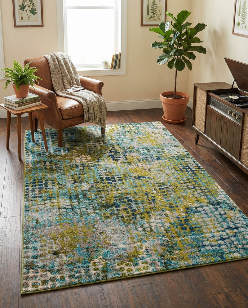 Chromatic Oasis Collection Area Rug -  Tropic Rectangle Blue Green  lifestyle 25