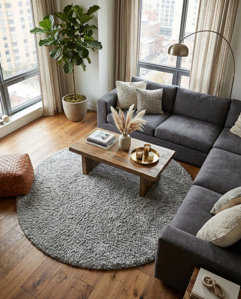 Eternal Plush Oasis Collection Area Rug -  Tranquility (Ash) Round Ash  lifestyle 62