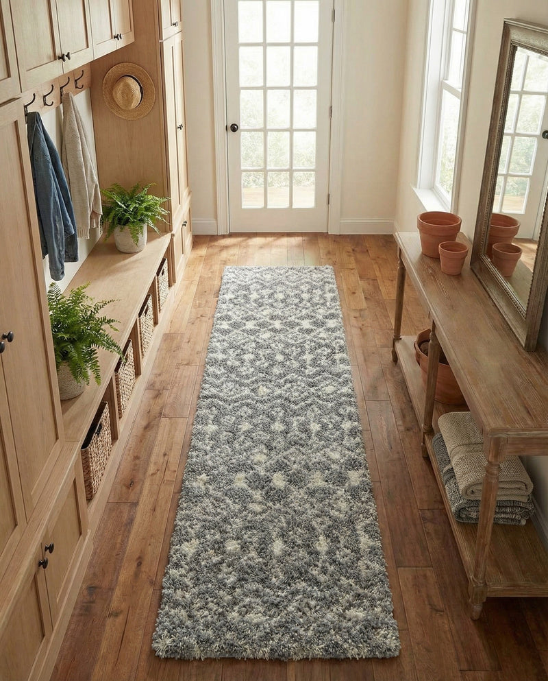Berber Lattice Shag Collection Area Rug - Atlas (Gray) Runner Gray  lifestyle 70