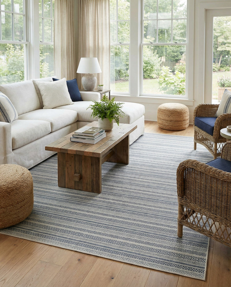 Seaside Stripes Collection Area Rug -  Boardwalk (Light Blue) Rectangle Light Blue  lifestyle 5