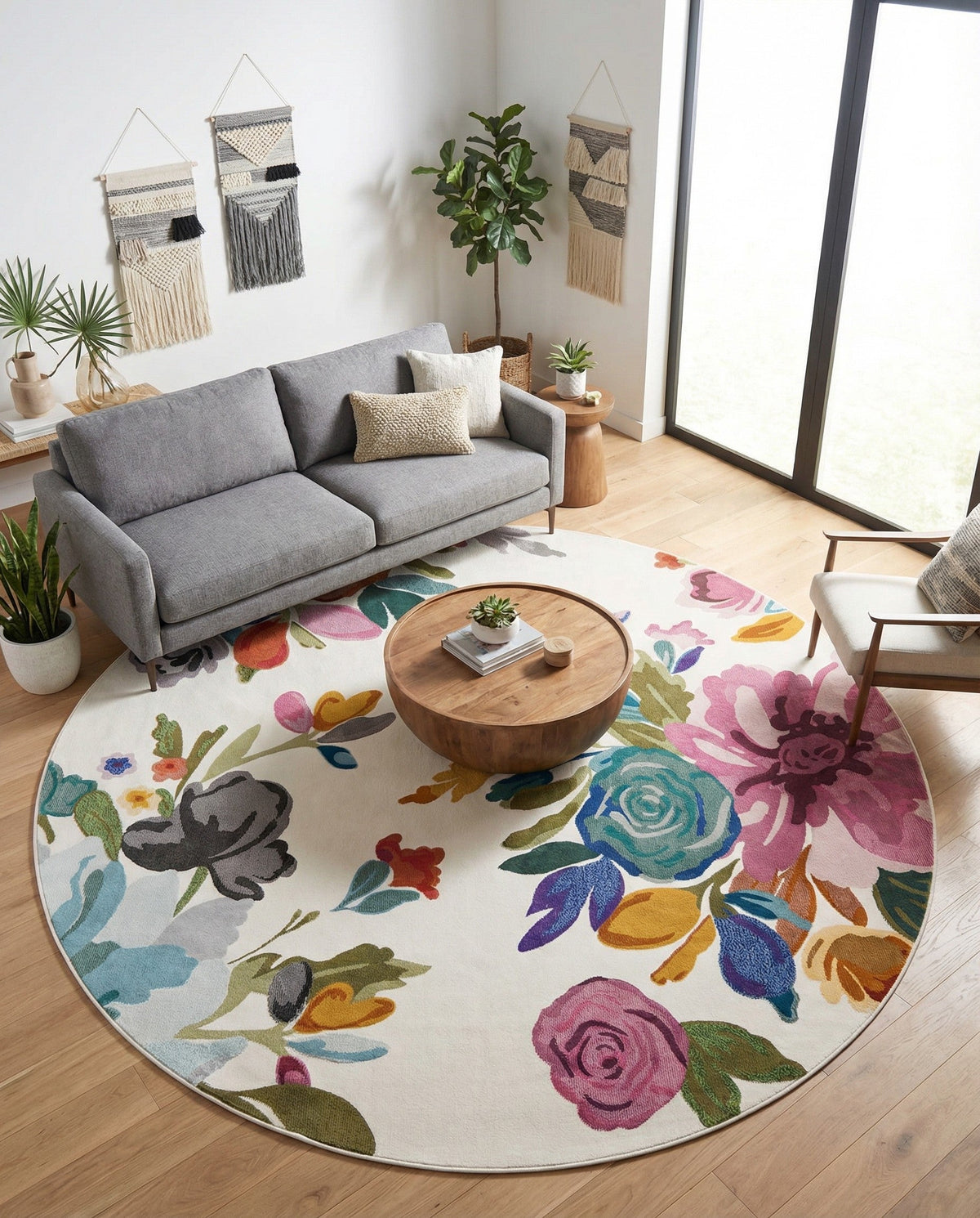 Meadow Breeze Collection Area Rug - Wildflower Round Ivory  lifestyle 149