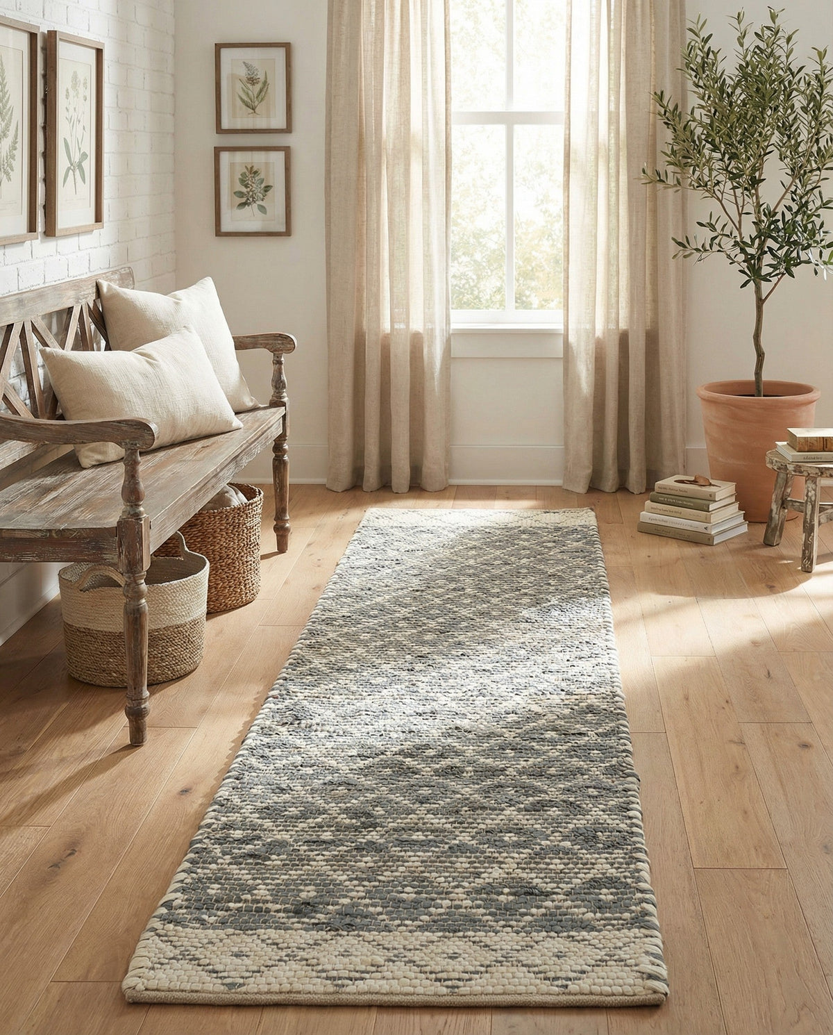 Tulum Trellis Collection Area Rug - Shoreline Runner Gray  lifestyle 97