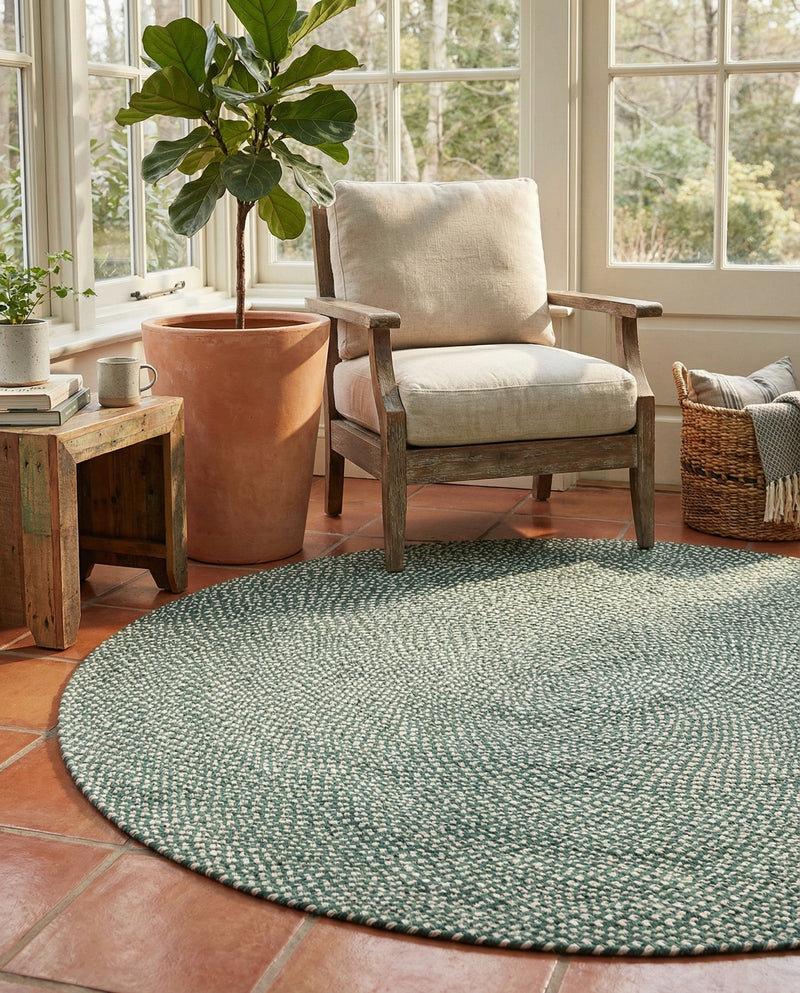 Highland Woven Jute Collection Area Rug - Glenmore (Green) Round Green  lifestyle 46