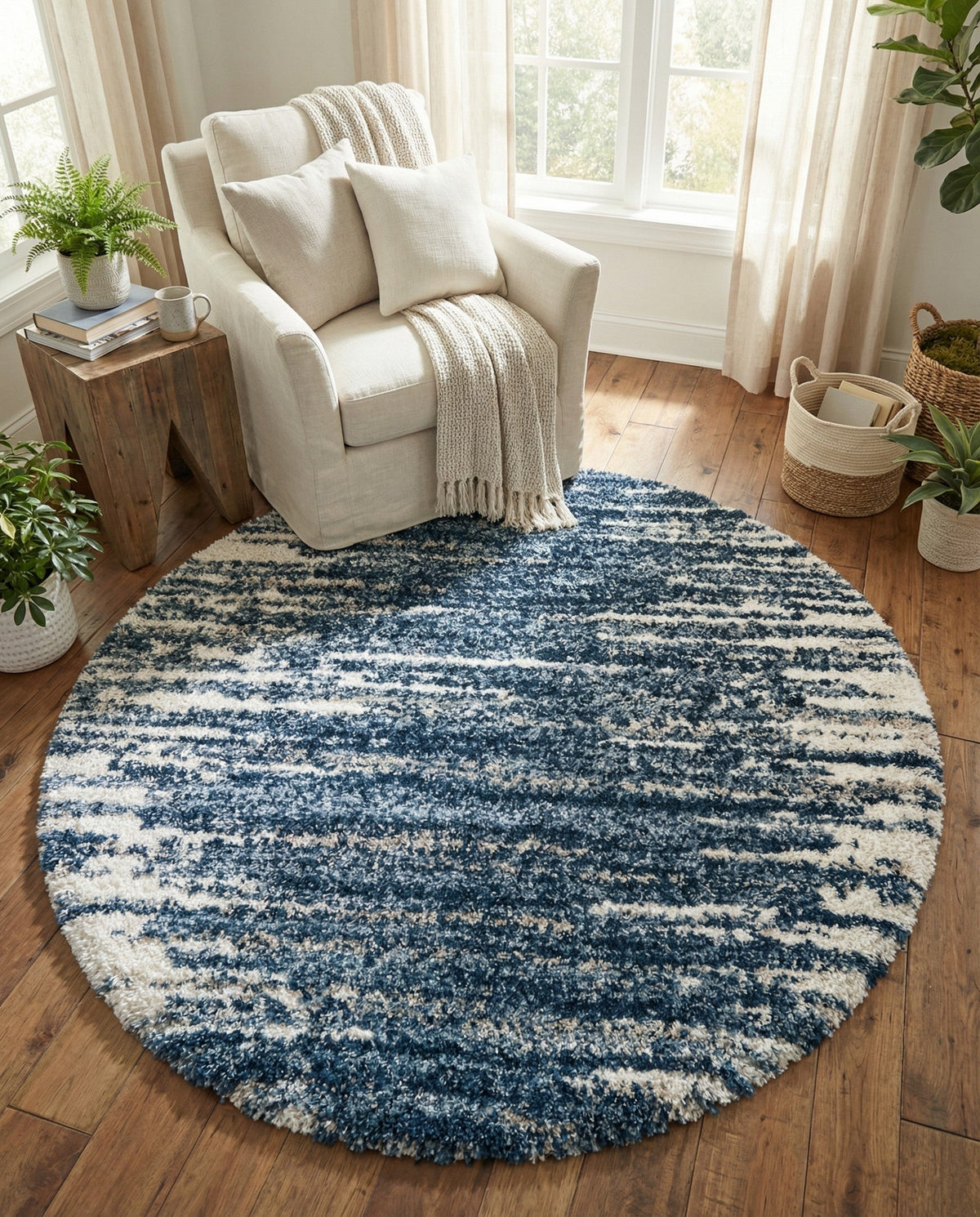 Tranquil Tides Shag Collection Area Rug - Marina Round Blue  lifestyle 145