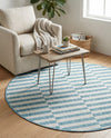 Seaside Stripes Collection Area Rug - Cabana (Light Aqua) Round Light Aqua  lifestyle 40