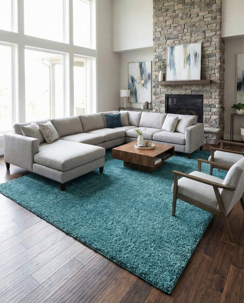 Cozy Comfort Shag Collection Area Rug - Haven (Turquoise) Rectangle Turquoise  lifestyle 17