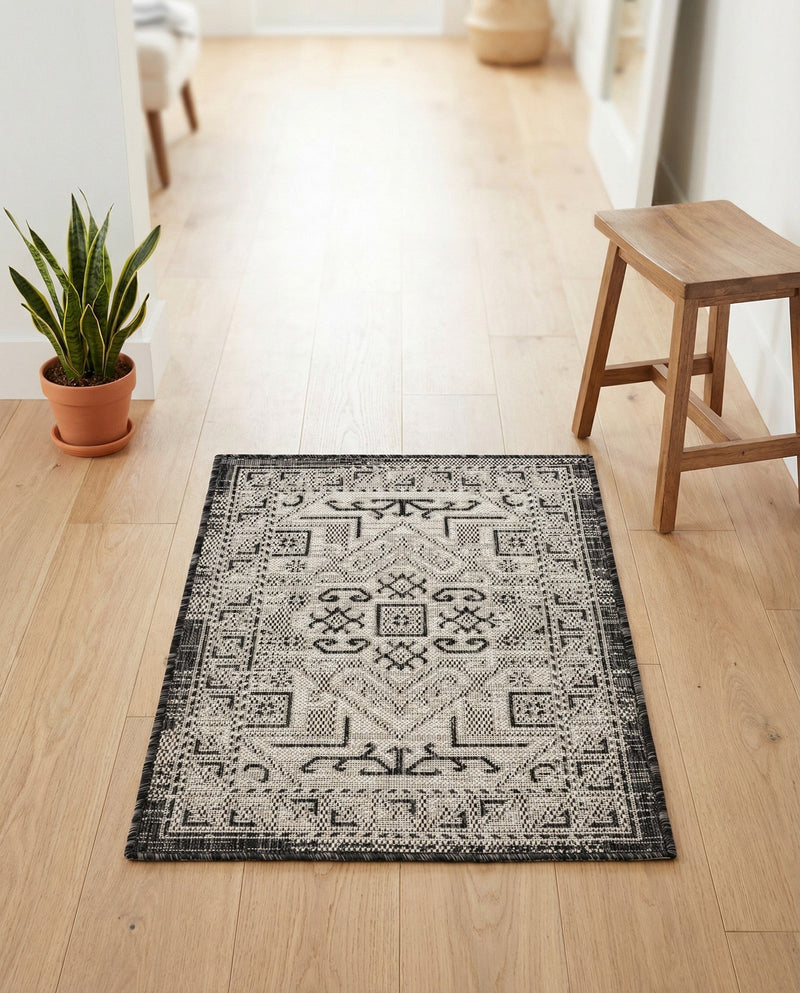 Tribal Terrace Treasures Collection Area Rug - Mayan Marina (Charcoal Gray) Rectangle Charcoal Gray  lifestyle 42