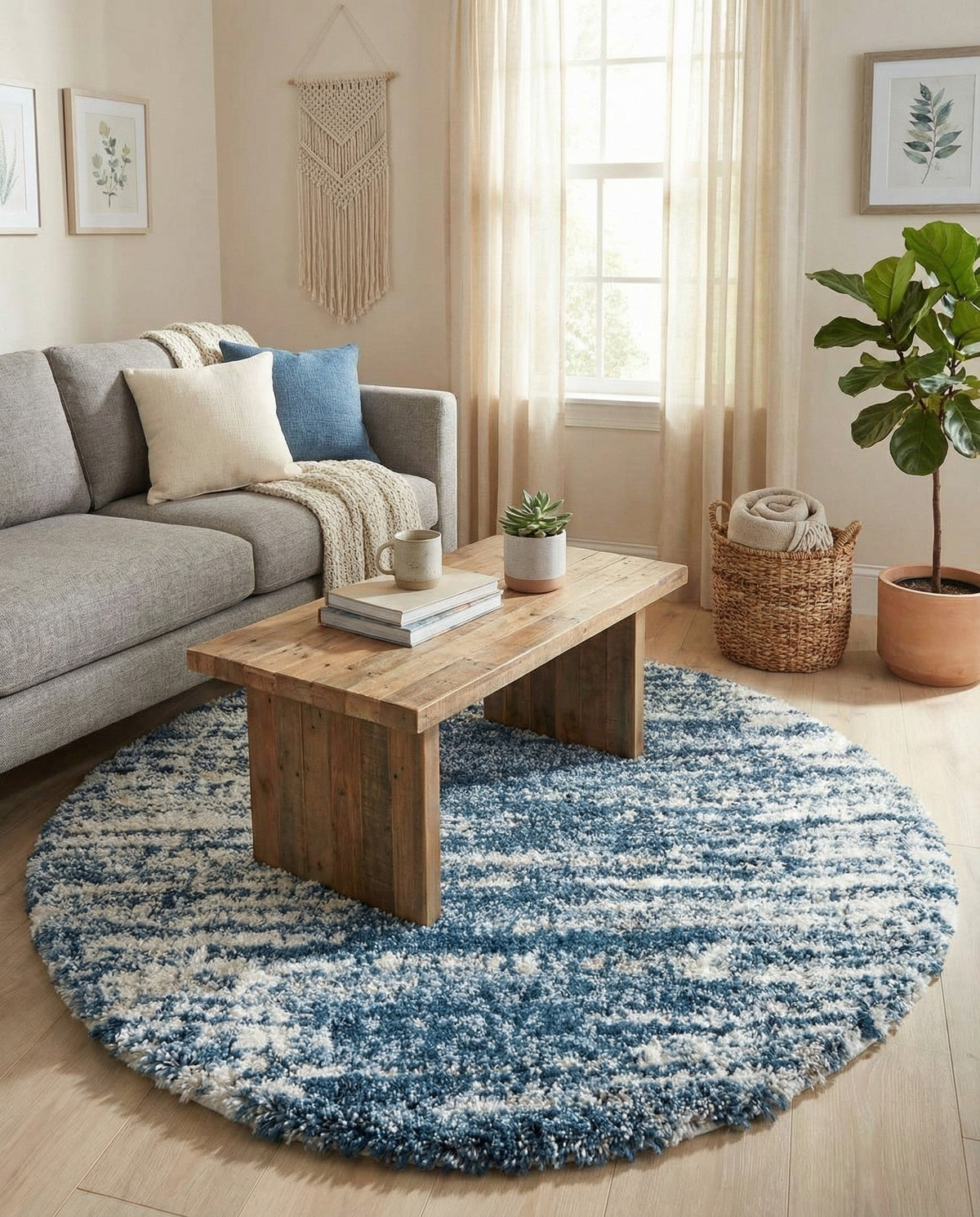Tranquil Tides Shag Collection Area Rug - Marina Round Blue  lifestyle 192