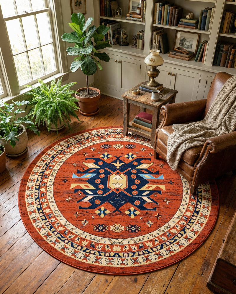 Tabriz Tapestries Collection Area Rug - Azerbaijan (Terracotta) Round Terracotta  lifestyle 32