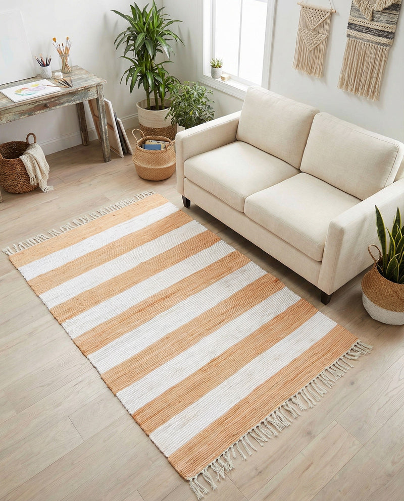 Tassel Trail Collection Area Rug - Pathway (Beige) Rectangle Beige  lifestyle 17