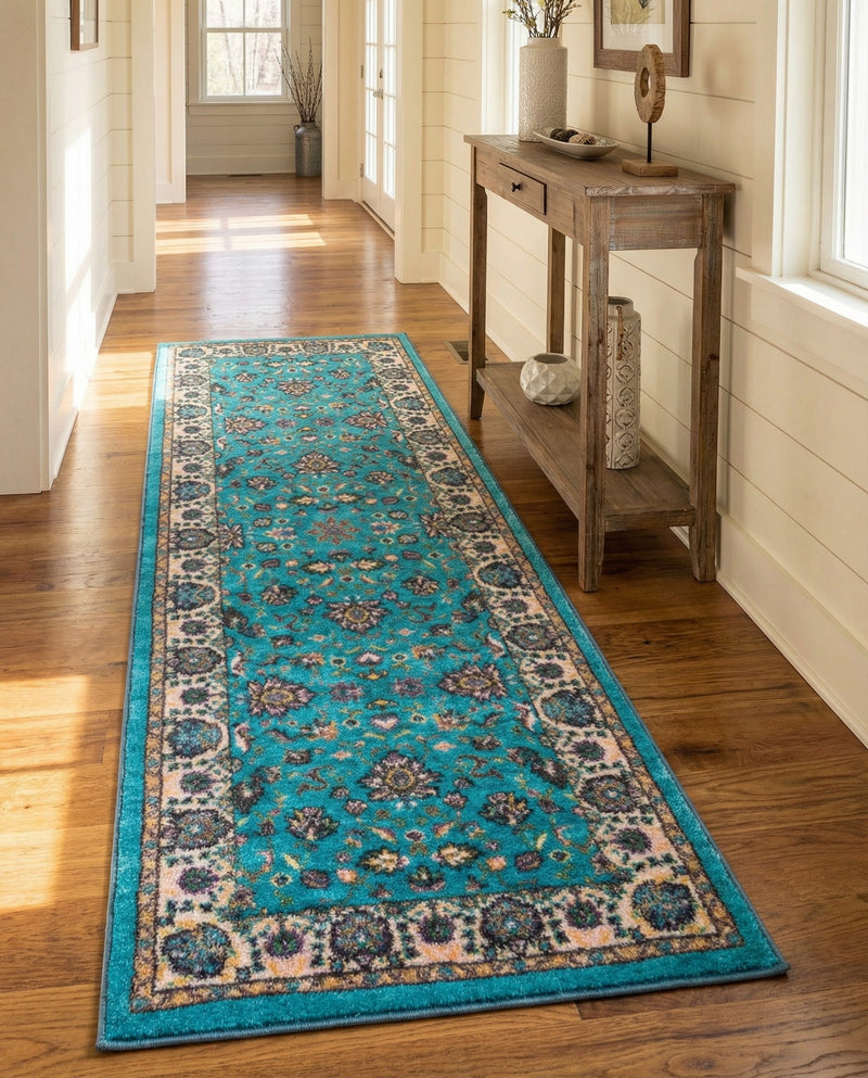 Casablanca Tapestry Collection Area Rug -  Marrakech (Arctic Aqua Blue) Runner Arctic Aqua Blue  lifestyle 38
