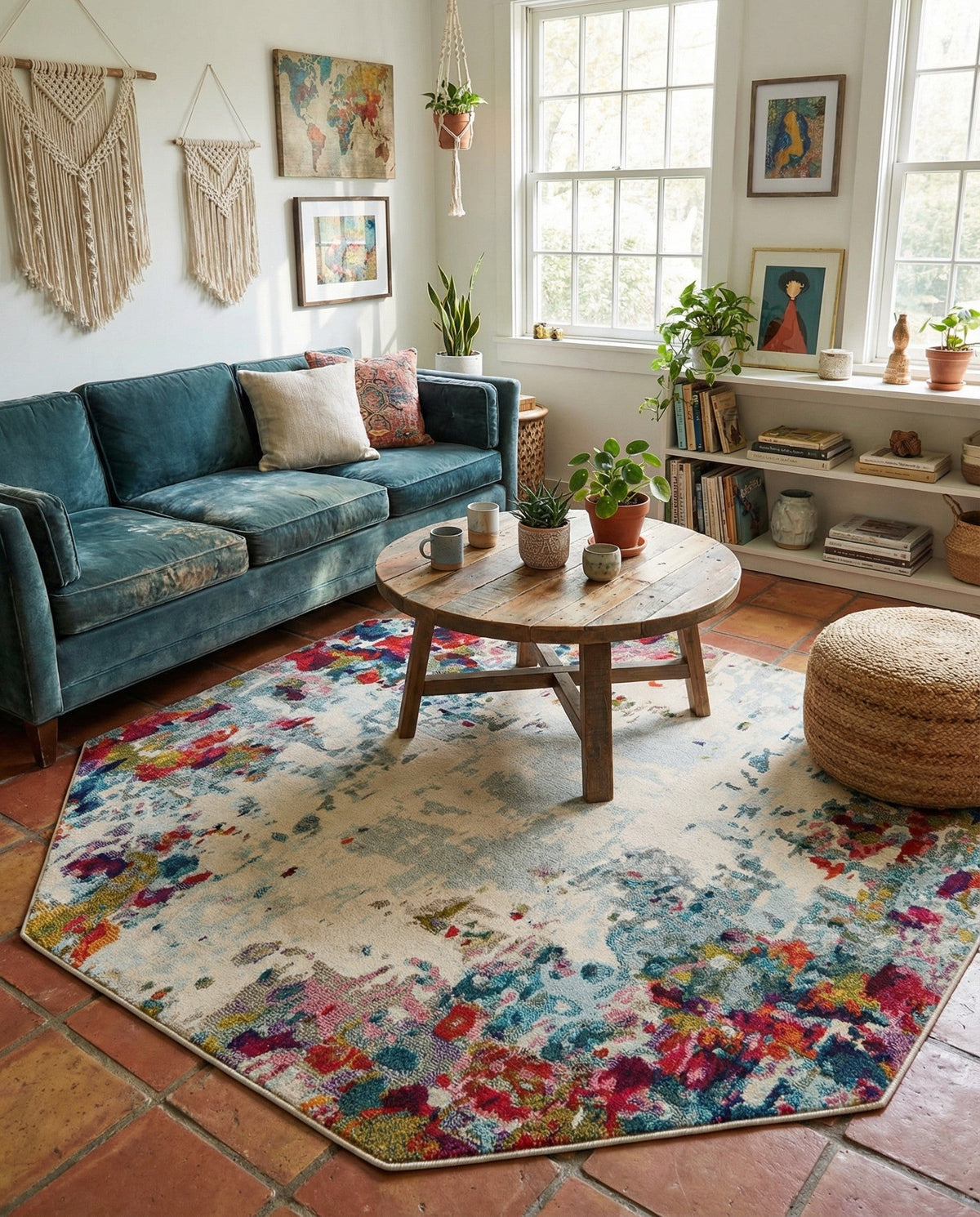 Chromatic Oasis Collection Area Rug -  Blush Octagon Multi  lifestyle 97