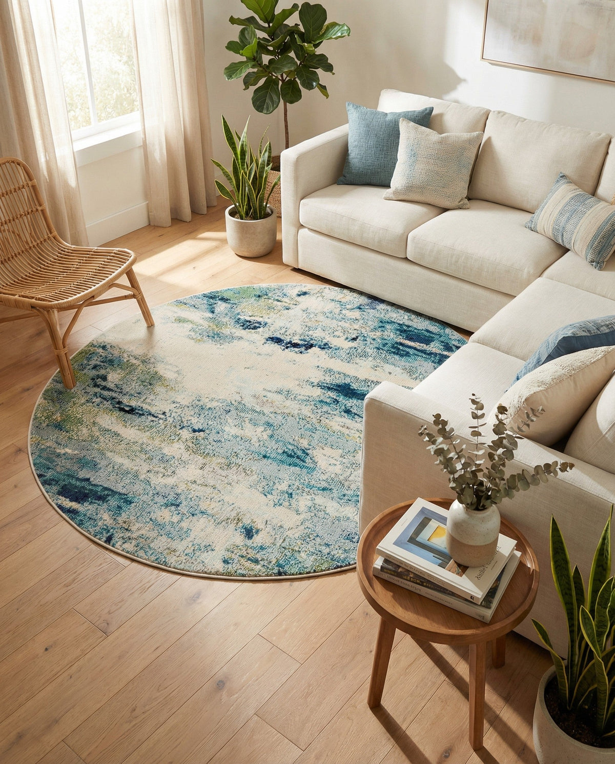 Chromatic Oasis Collection Area Rug -  Serene Round Light Blue  lifestyle 110