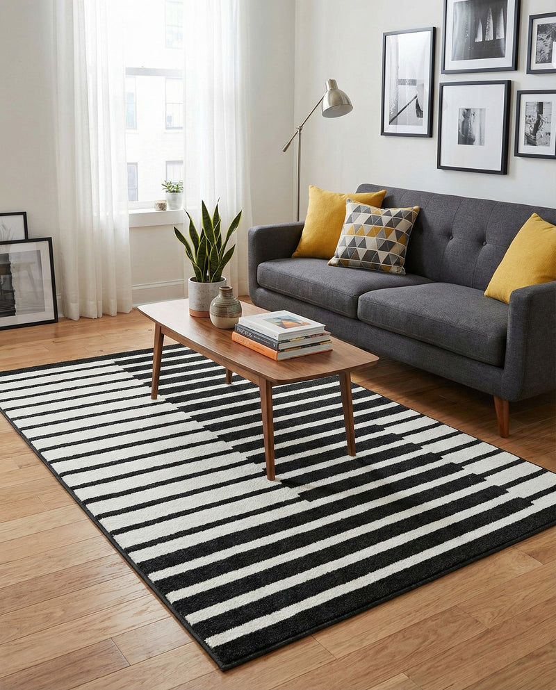Copenhagen Edge Collection Area Rug -  Vesterbro Rectangle Black  lifestyle 45