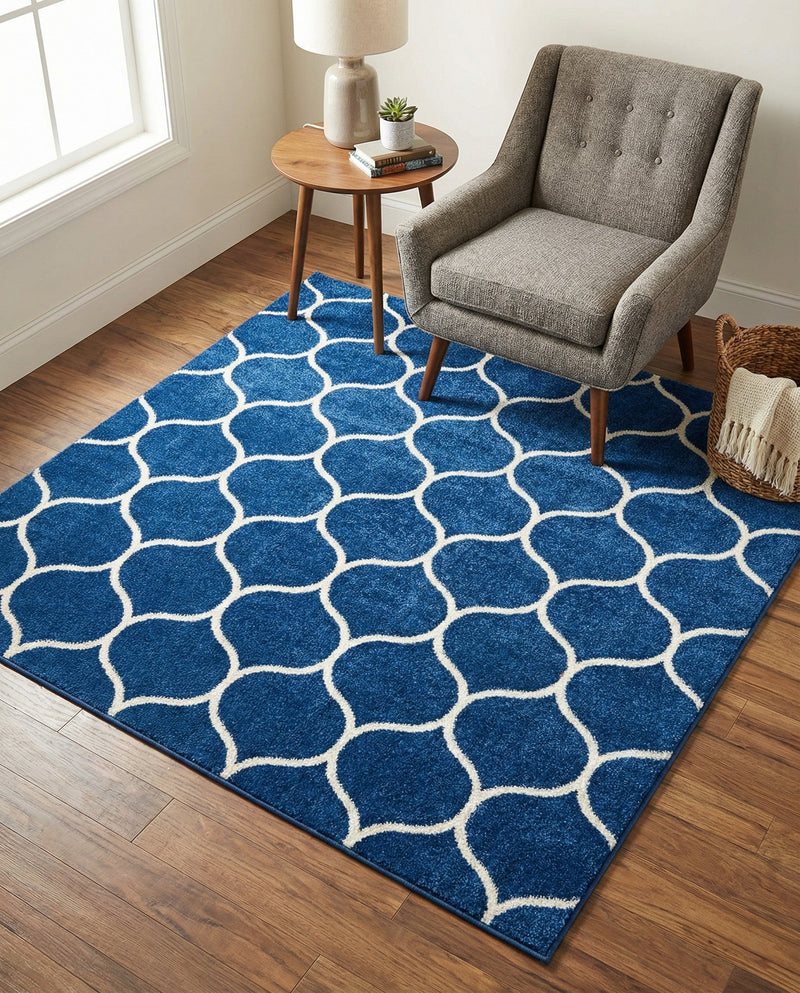 Trellis Mosaic Collection Area Rug -  Pergolatown (Navy Blue) Square Navy Blue  lifestyle 49