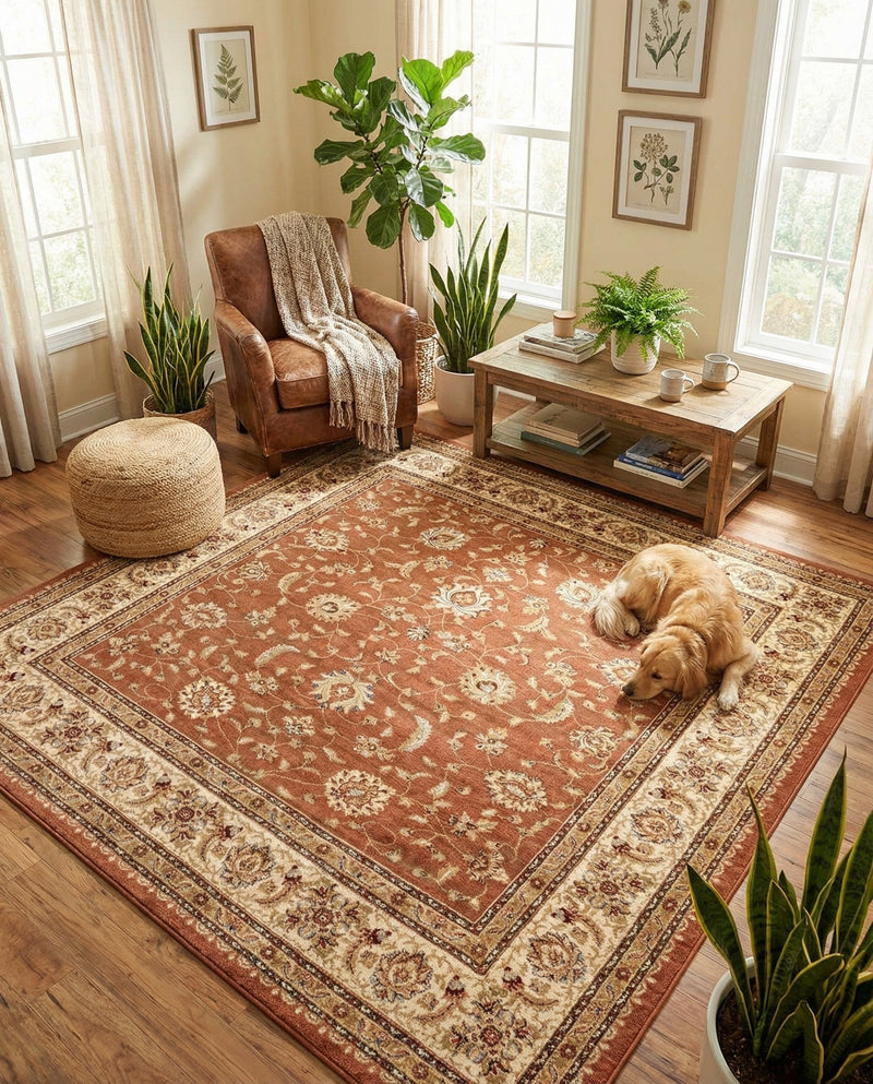Jaipur Elegance Collection Area Rug -  Nahargarh (Brick Red Light Rose) Square Brick Red Light Rose  lifestyle 27