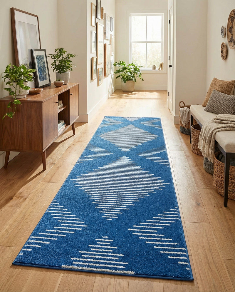 Seychelles Stripes Collection Area Rug - Mahe (Navy Blue) Runner Navy Blue  lifestyle 45