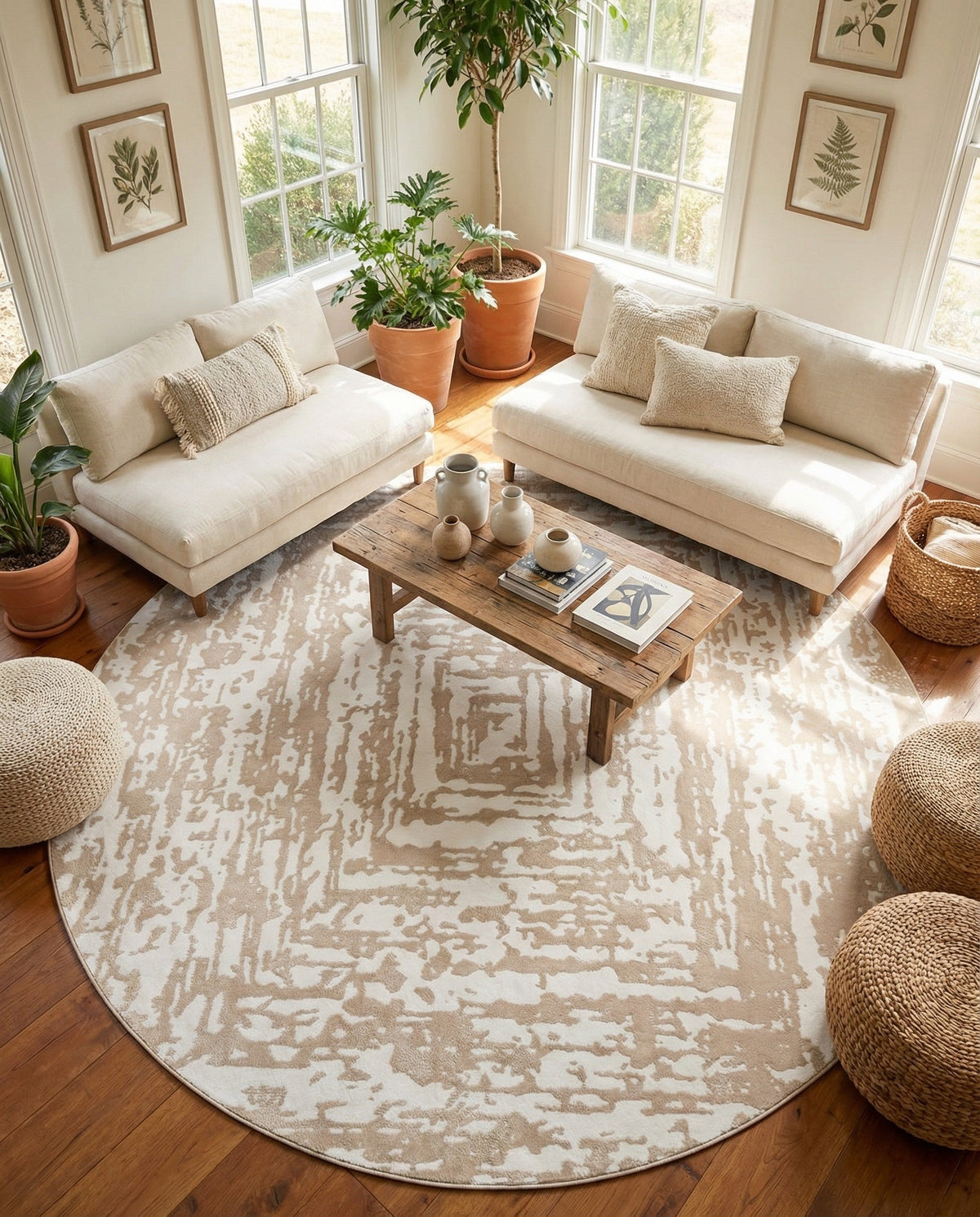 Sanctuary Retreat Collection Area Rug -  Asylum Round White Bone  lifestyle 152