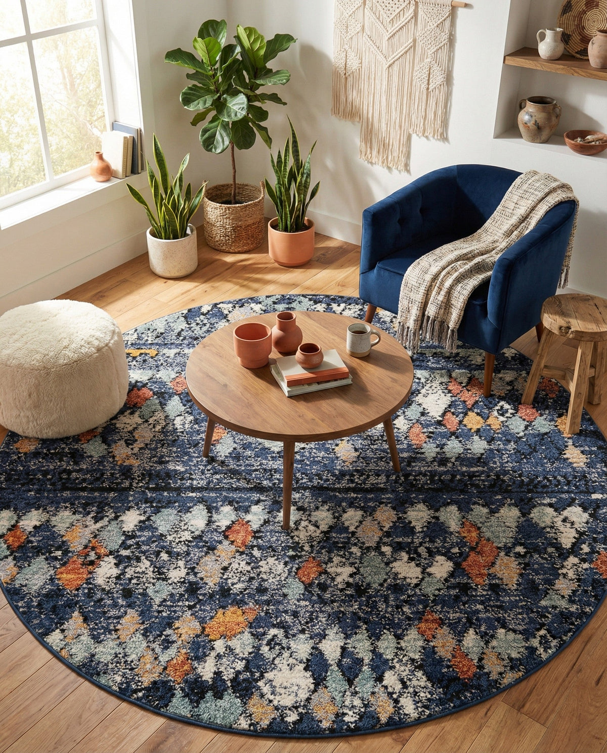 Tangier Treasures Collection Area Rug -  Marrakech Round Navy Blue  lifestyle 99