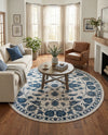 Charleston Elegance Collection Area Rug -  Seaport (White Blue) Round White Blue  lifestyle 37