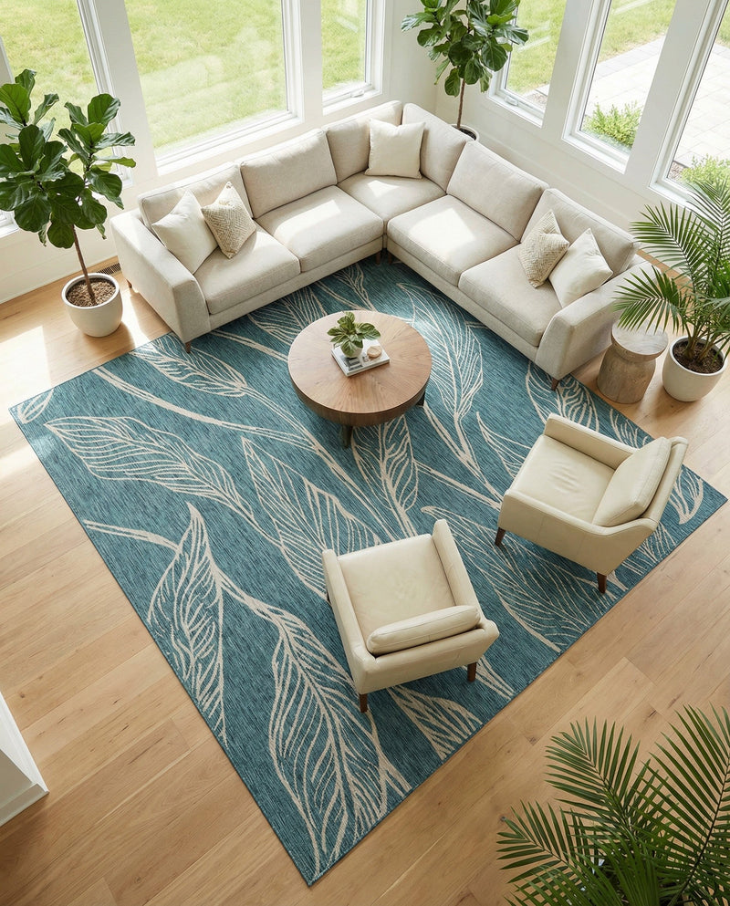 Seaside Blooms Collection Area Rug -  Evergreen (Teal) Square Teal  lifestyle 48