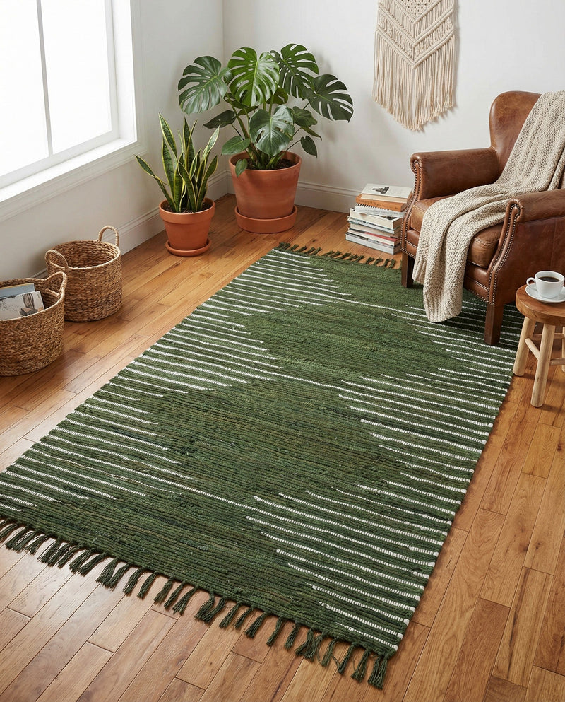 Thar Cotton Collection Area Rug - Jaisalmer (Green) Rectangle Green  lifestyle 12