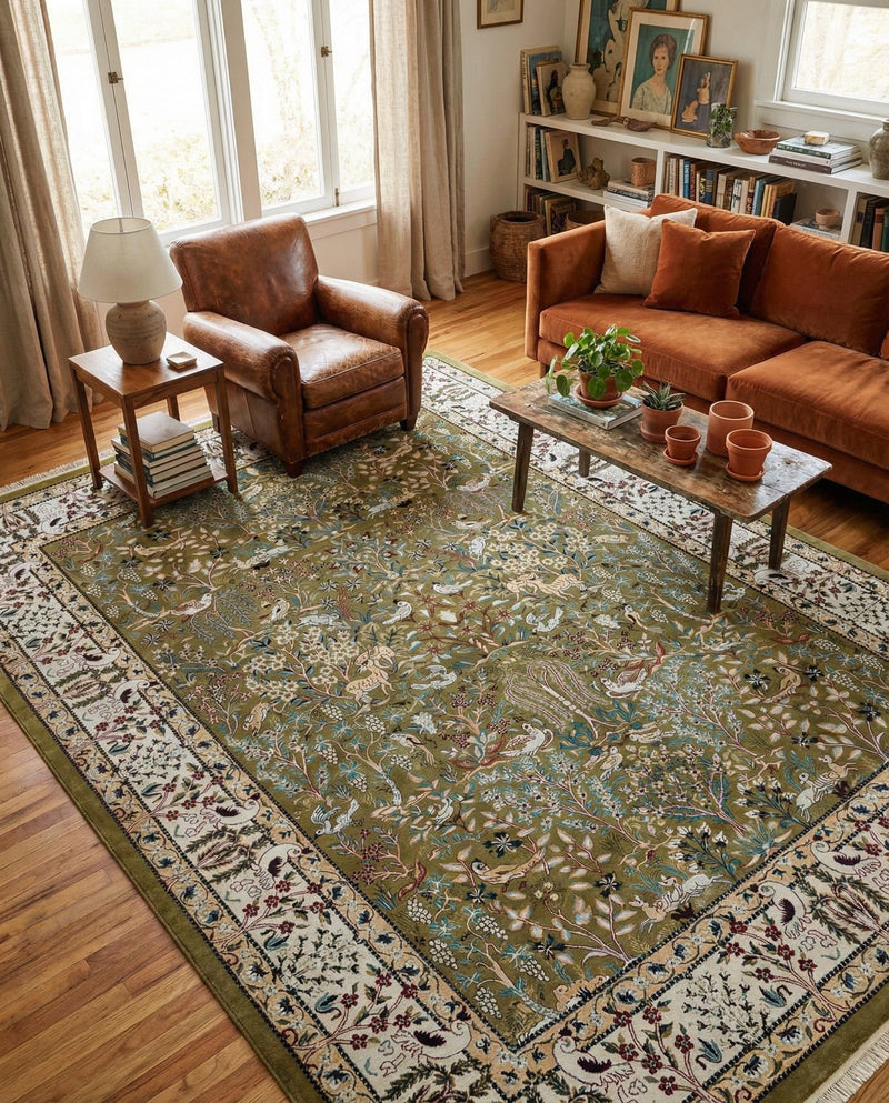 Persian Elegance Collection Area Rug -  Kerman (Green) Rectangle Green  lifestyle 11