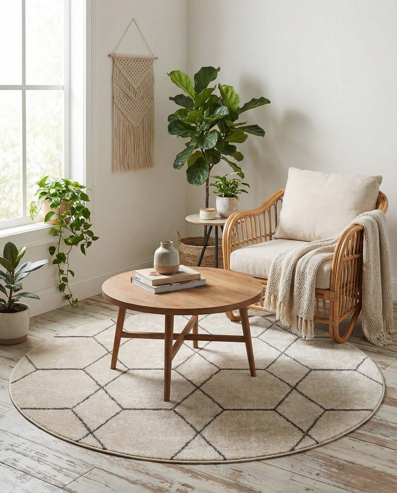 Trellis Mosaic Collection Area Rug - Arborville (Ivory) Round Ivory  lifestyle 40