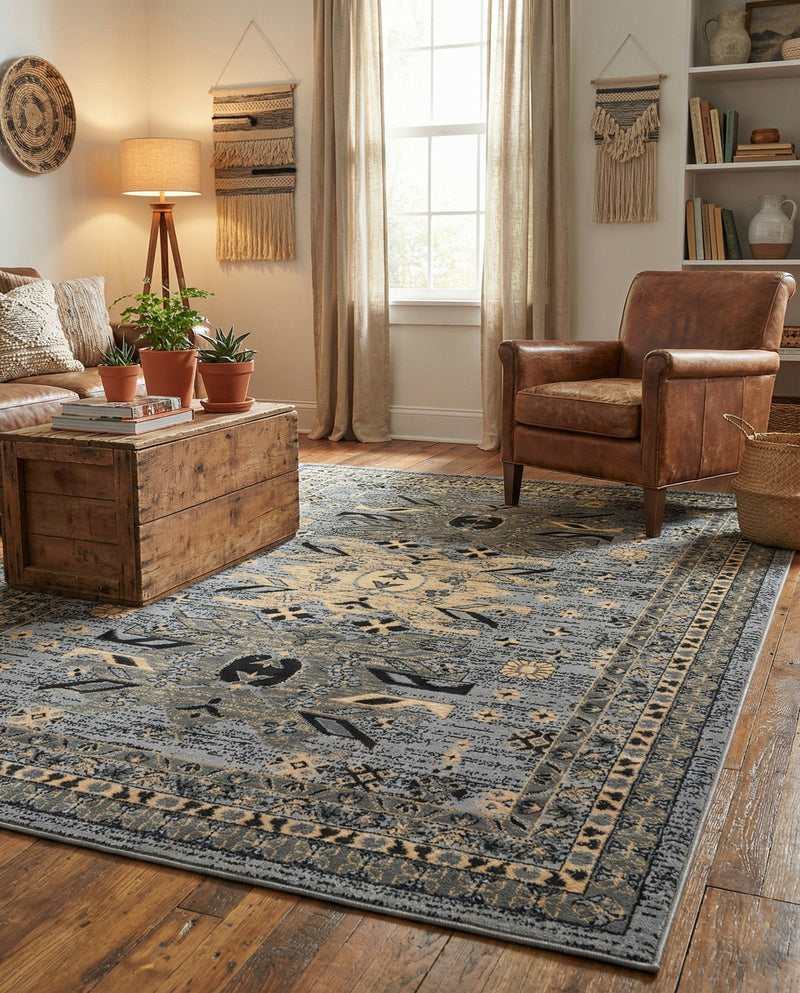 Tabriz Tapestries Collection Area Rug - Azerbaijan (Gray) Rectangle Gray  lifestyle 20