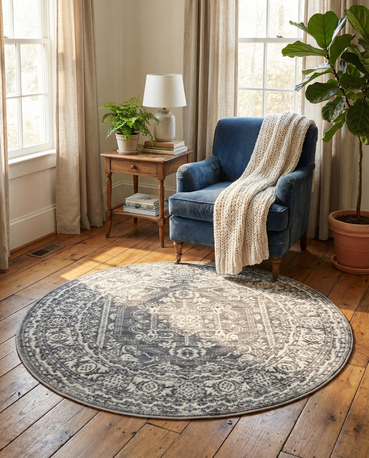 Charleston Elegance Collection Area Rug - Harborview Round Gray  lifestyle 156