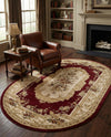 Versailles Elegance Collection Area Rug -  Louveciennes (Red) Oval Red  lifestyle 47