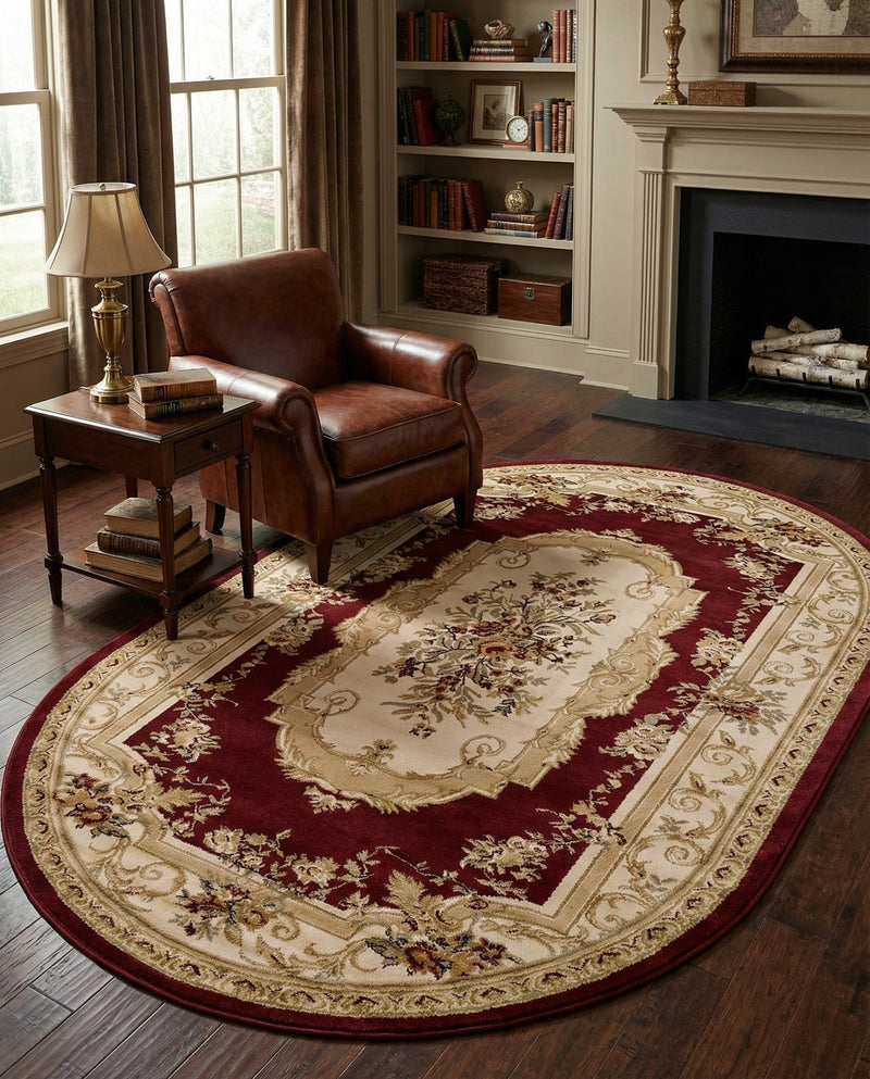 Versailles Elegance Collection Area Rug -  Louveciennes (Red) Oval Red  lifestyle 47