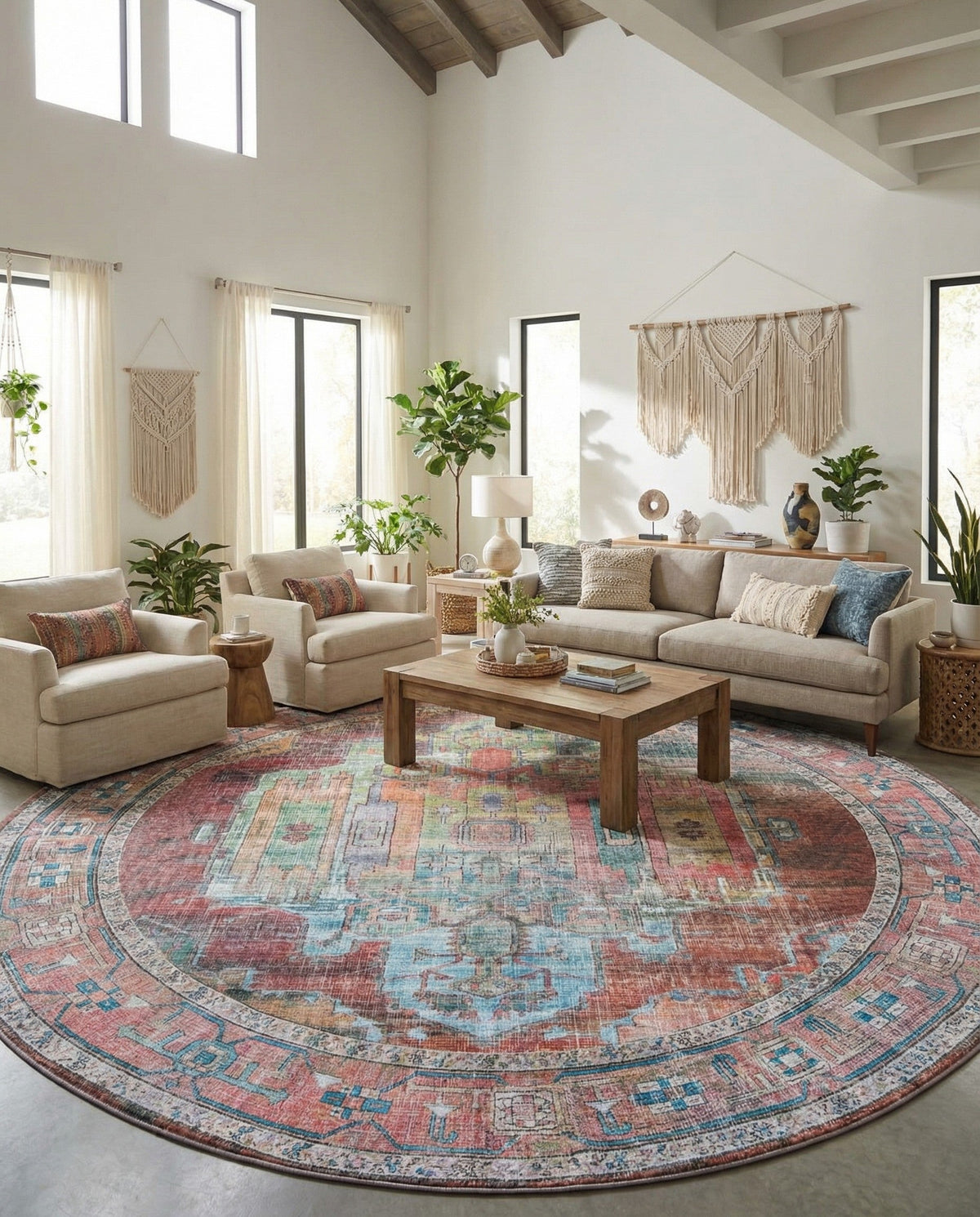 Zahara Oasis Collection Area Rug - Sahara Round Multi  lifestyle 149