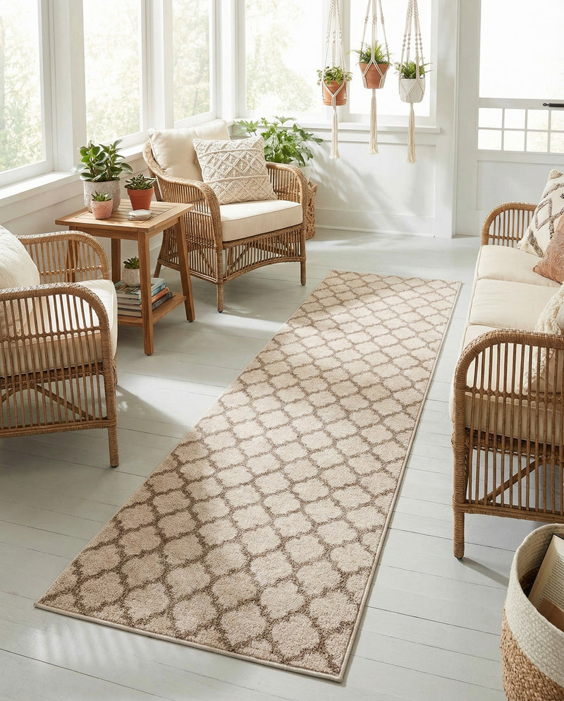 Lattice Gardens Collection Area Rug -  Bloomfield (Beige and Light Brown) Runner Beige and Light Brown  lifestyle 48