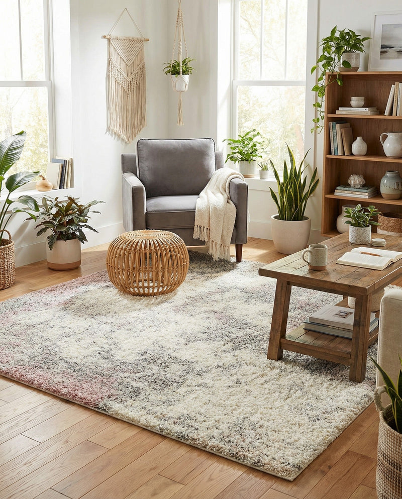 Cozy Haven Shag Collection Area Rug -  Tranquility (Pink) Square Pink  lifestyle 32